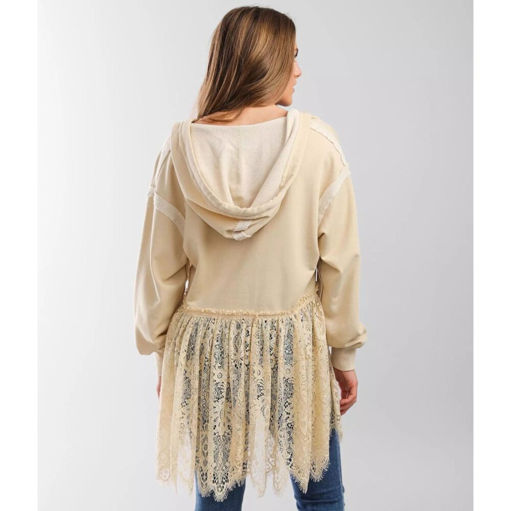 GIMMICKS French Terry Pullover Hoodie Cream sz L Women's - Picture 2 of 10